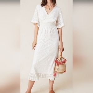 Farm Rio Anthropologie Ivory Burnt Out Lace Floral Dress Size Medium